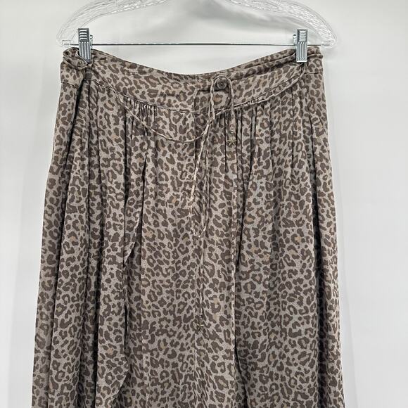 Wrap London Skirt Womens 10 Beige Animal Print Zip Layered Flowy Viscose Midi - Picture 3 of 14